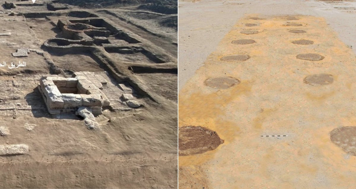 Ruínas de passarelas arborizadas encontradas na antiga fortaleza egípcia