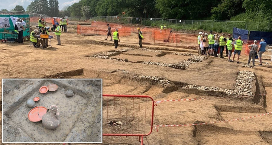 Toda a cidade romana antiga descobriu uma estrada na Inglaterra