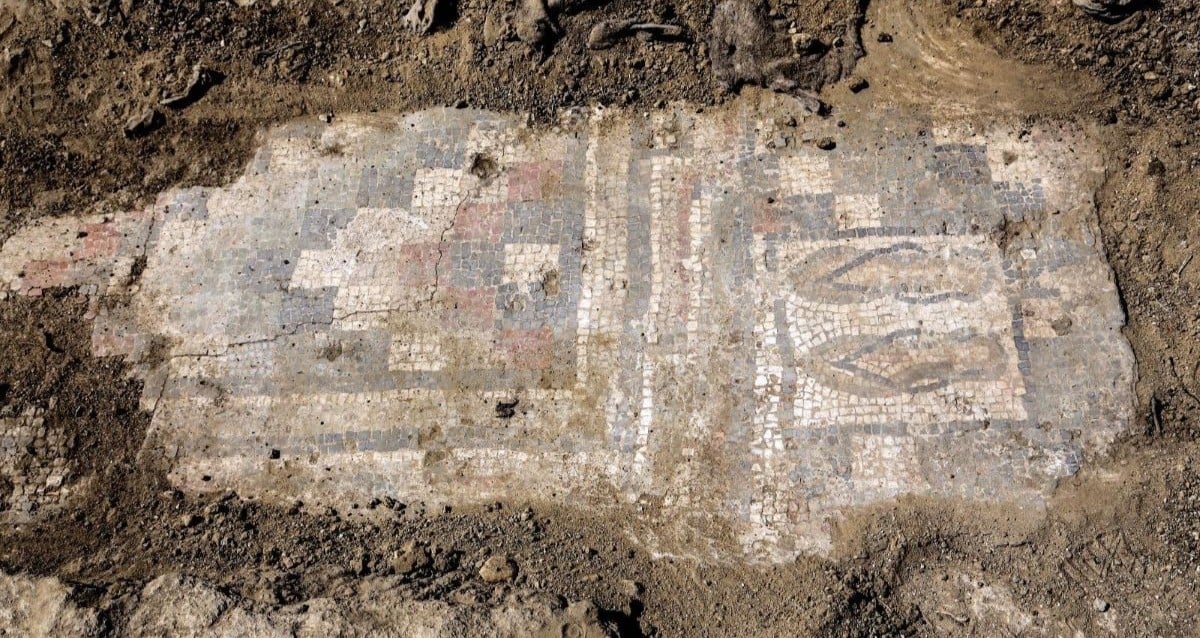 Mosaico representando chinelos encontrados na Villa Roman na Sicília